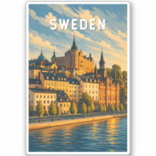 Sweden Illustration Travel Art Vintage