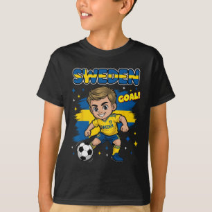 Sweden Kid Goal Cartoon Sverige Swedish Flag For B T-Shirt