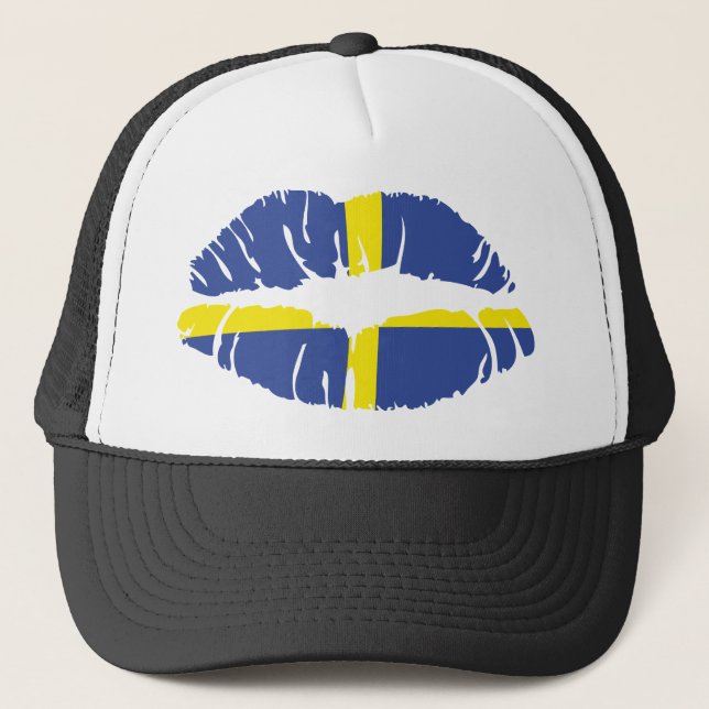 sweden kiss lipstick flag trucker hat (Front)