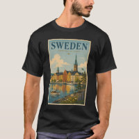 Sweden Landscape Illustration Travel Art Vintage