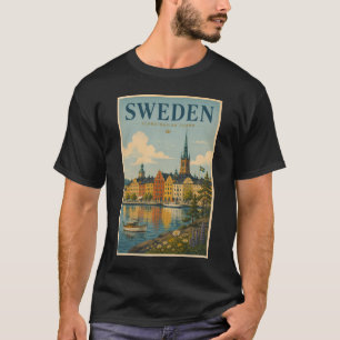 Sweden Landscape Illustration Travel Art Vintage T-Shirt
