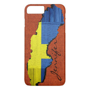 Sweden Map Flag Burlap Wood Look iPhone 8 Plus/7 Plus Case
