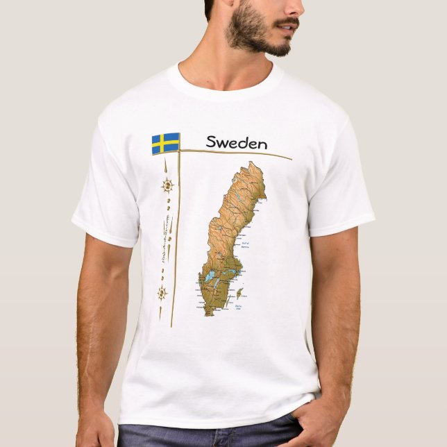 Sweden Map + Flag + Title T-Shirt (Front)