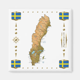 Sweden Map + Flags Magnet