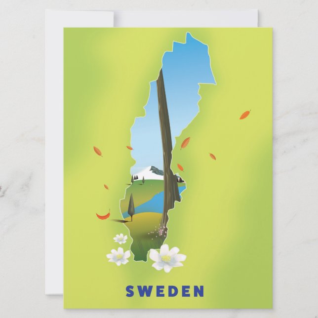 Sweden map illustrated travel poster. invitation (Front)
