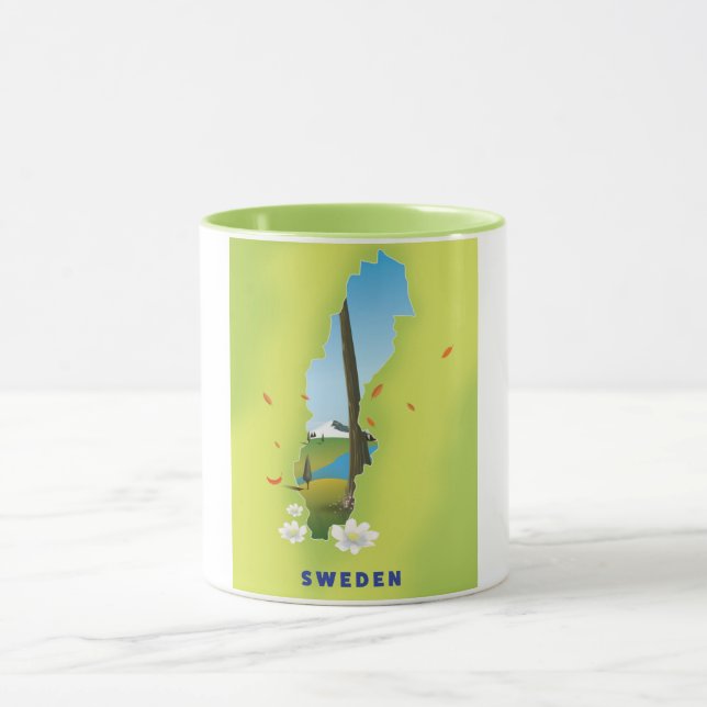 Sweden map illustrated travel poster. mug (Center)