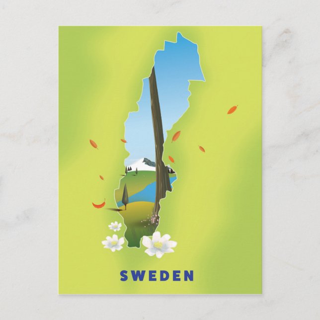 Sweden map illustrated travel poster. postcard (Front)