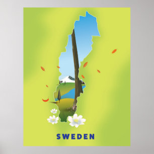 Sweden map illustrated travel poster. poster