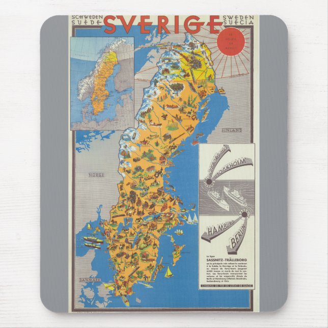 Sweden Map Mouse Mat (Front)