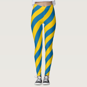 Sweden National Flag Colours Diagonal Striped Leggings