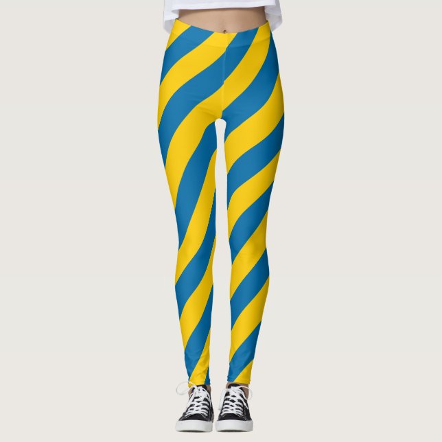 Sweden National Flag Colours Diagonal Striped Leggings (Front)