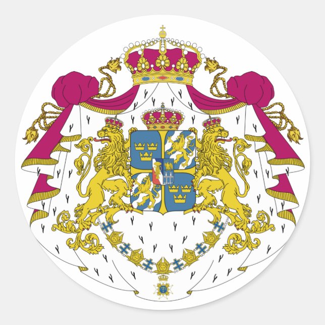 Sweden Official Coat Of Arms Heraldry Symbol Classic Round Sticker (Front)