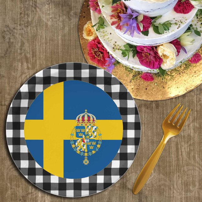 Sweden Plate, buffalo plaid & Swedish Flag Paper Plate (Creator Uploaded)