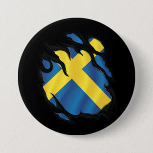 Sweden Ripped Flag 7.5 Cm Round Badge