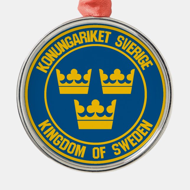 Sweden Round Emblem Metal Tree Decoration (Front)