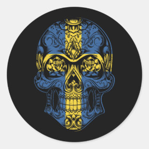 Sweden Skull And Roses Flag Classic Round Sticker