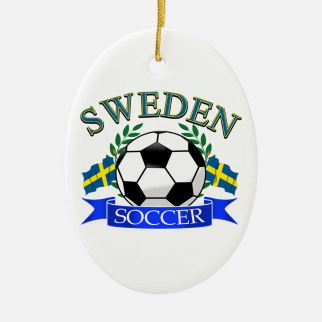 Sweden soccer ball designs ceramic tree decoration (Front)