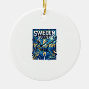 Sweden Soccer Skeleton Striker Nations Poster Styl Ceramic Tree Decoration