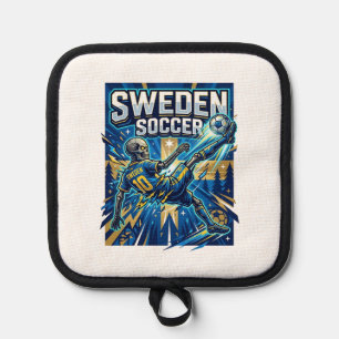Sweden Soccer Skeleton Striker Nations Poster Styl Pot Holder
