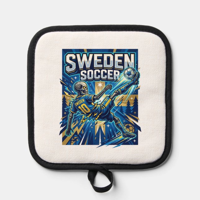 Sweden Soccer Skeleton Striker Nations Poster Styl Pot Holder (Front)
