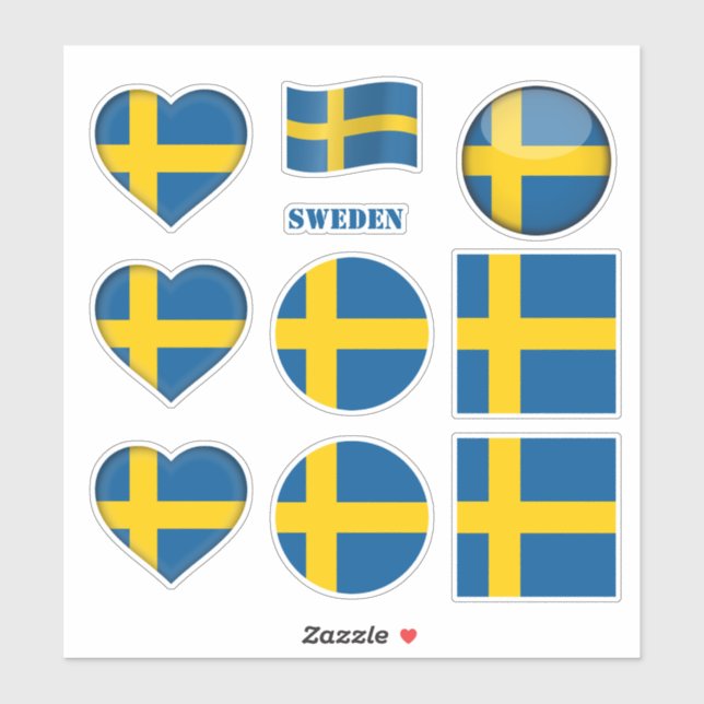 Sweden stickers & Swedish Flag, Heart /sports (Sheet)