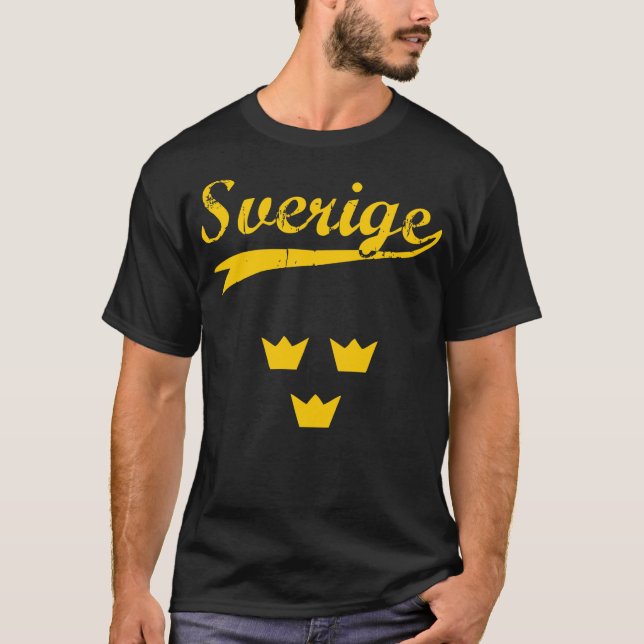 Sweden, Sverige, 3 crowns and text T-Shirt (Front)