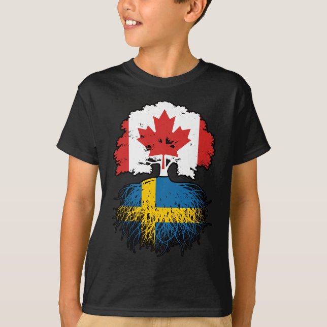 Sweden Swedish Canadian Canada Tree Roots Flag T-Shirt (Front)