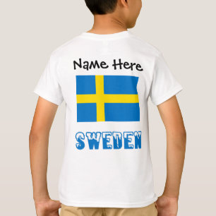 Sweden Swedish Flag Black Personalisation  T-Shirt