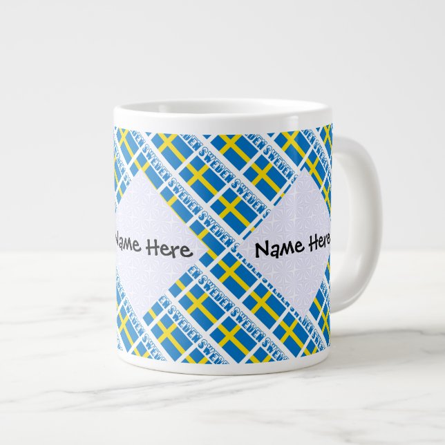 Sweden Swedish Flag Black Tiled Personalisation  Large Coffee Mug (Front Right)