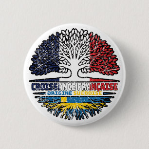 Sweden Swedish French France Tree Roots Flag 6 Cm Round Badge