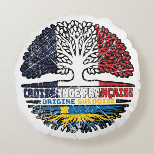 Sweden Swedish French France Tree Roots Flag Round Cushion
