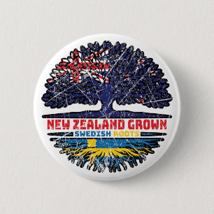 Sweden Swedish New Zealander New Zealand Tree Root 6 Cm Round Badge