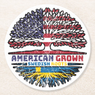 Sweden Swedish US American USA United States Tree Round Paper Coaster