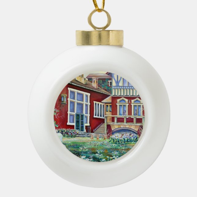 Sweden, Traditional Landscape Ceramic Ball Christmas Ornament (Front)