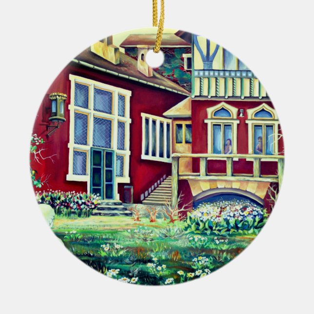 Sweden, Traditional Landscape Ceramic Tree Decoration (Front)