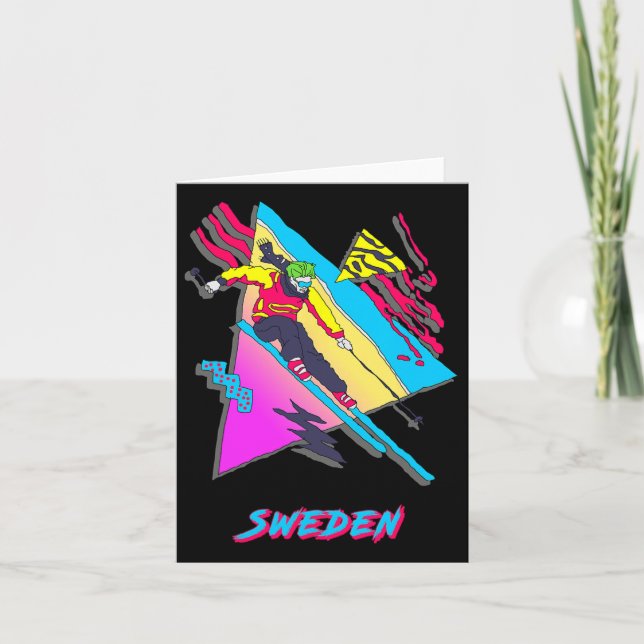 Sweden Vibrant Retro Abstract Skiing Design  Card (Front)