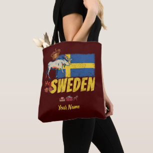 Sweden vintage flag and moose souvenir tote bag