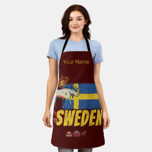 Sweden Vintage Flag Retro Moose Holiday Souvenir Apron