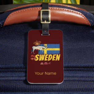 Sweden Vintage Flag Retro Moose Holiday Souvenir Luggage Tag