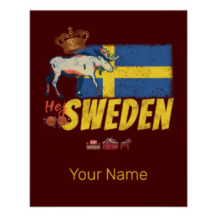 Sweden Vintage Flag Retro Moose Holiday Souvenir Poster