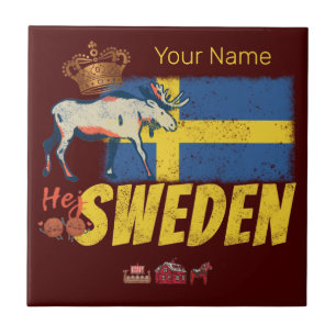 Sweden Vintage Flag Retro Moose Holiday Souvenir Tile
