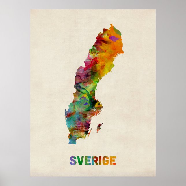 Sweden Watercolor Map Poster (Front)
