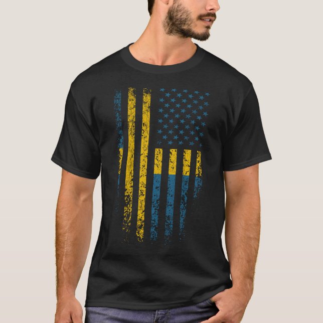Swedish American Flag Grunge T-Shirt (Front)