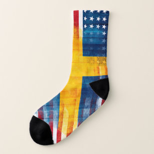 Swedish American Flag   Wood Grain & Paint Strokes Socks
