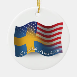 Swedish-American Waving Flag Ceramic Tree Decoration