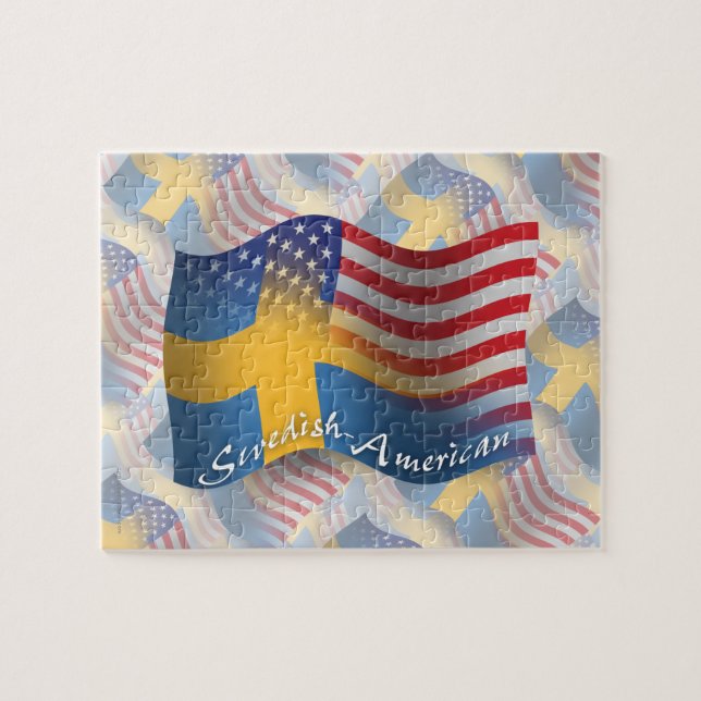 Swedish-American Waving Flag Jigsaw Puzzle (Horizontal)