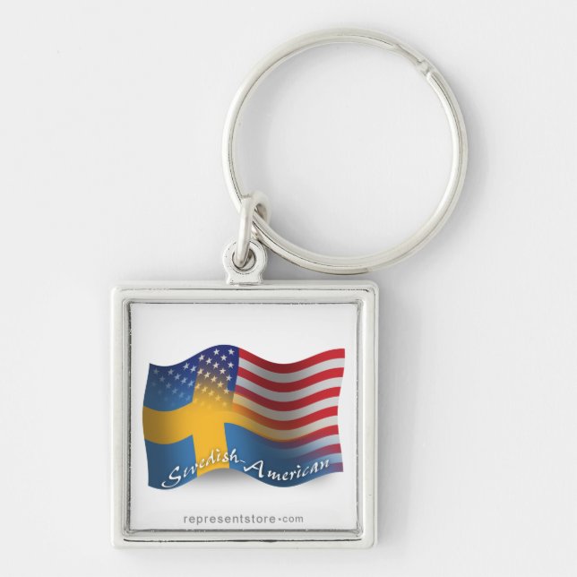 Swedish-American Waving Flag Key Ring (Front)