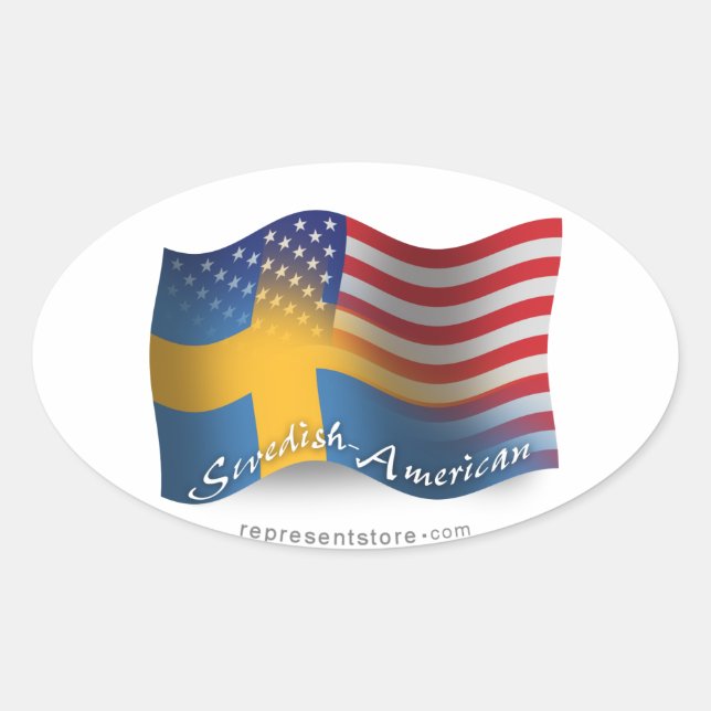 Swedish-American Waving Flag Oval Sticker (Front)