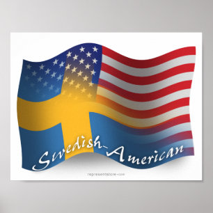 Swedish-American Waving Flag Poster