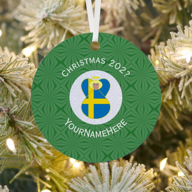 Swedish Angel Christmas Flag Personalized  Metal Tree Decoration (Insitu)